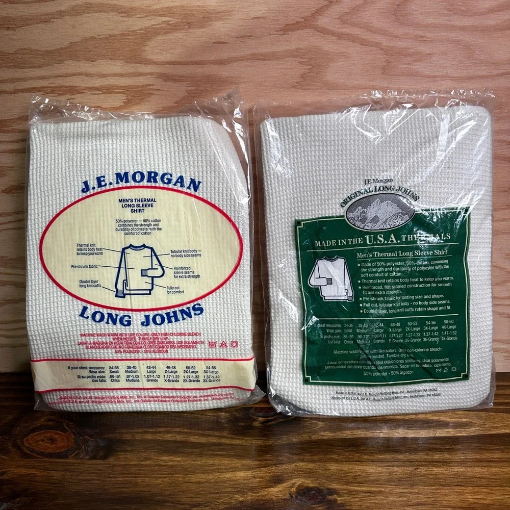 Lot of 2 Vintage JE Morgan Thermal Long Sleeve Shirt Men Large White Waffle Knit